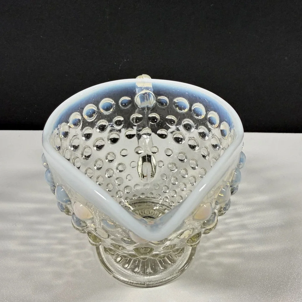 Anchor Hocking Fenton Moonstone Opalescent Hobnail Glass Creamer Vintage 3.5